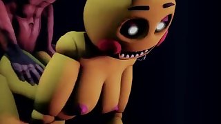 Toy Chica strokes dick and fucks it