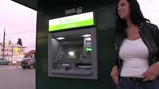 PublicAgent Hot brunete with massive its flashing in public