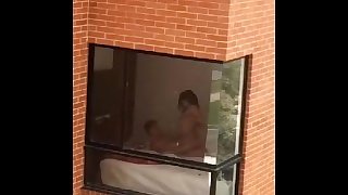 Hot college couple Caught! Fucking through dorm window