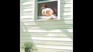 HORNY dildo orgasm squirting out of window while neighbors are outside!